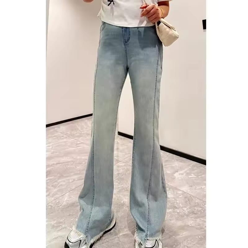 High Waist Bell Bottom Jeans Asymmetrical Frayed Summer New Loose Versatile Slimming Bell Pants Women's plus Size Denim